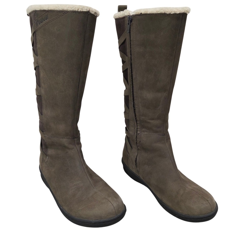 Teva Figueroa Womens Olive Green Waterproof Suede Leather Tall Winter Boots 8